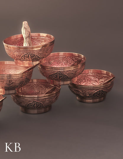 Kashmiri Copperware Small Bowl with Spoon | Artisan-Made | Handcrafted Heritage - Kashmir Box