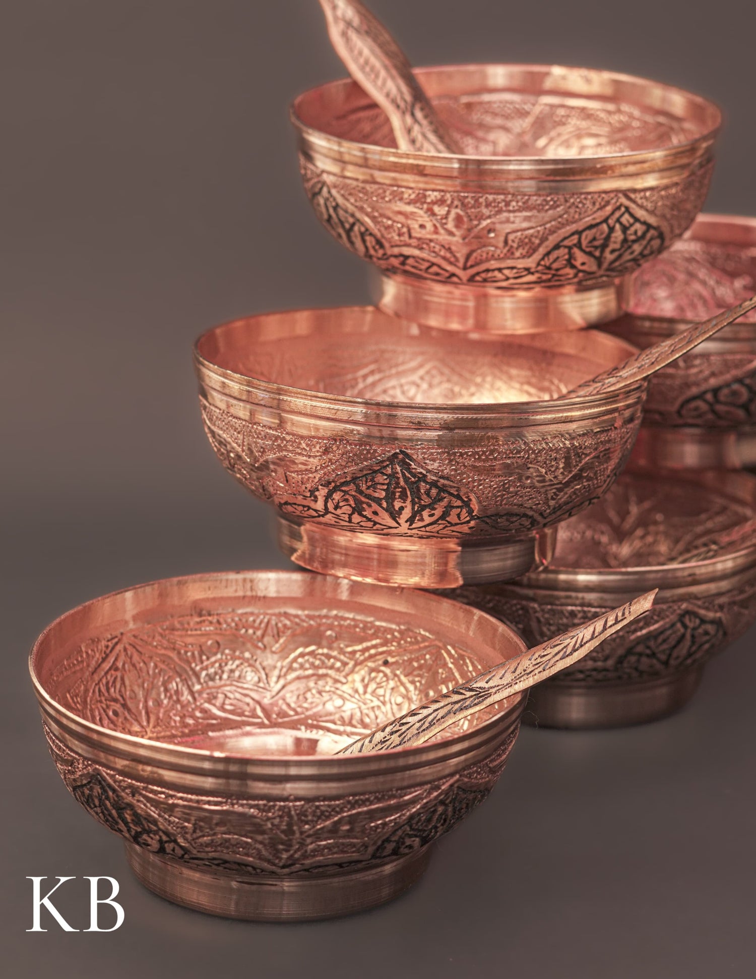 Kashmiri Copperware Small Bowl with Spoon | Artisan-Made | Handcrafted Heritage - Kashmir Box