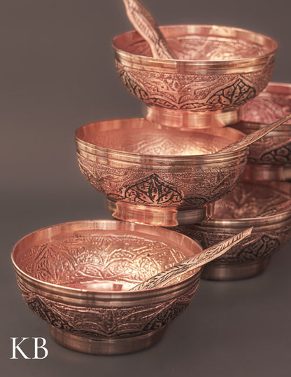 Kashmiri Copperware Small Bowl with Spoon | Artisan-Made | Handcrafted Heritage - Kashmir Box