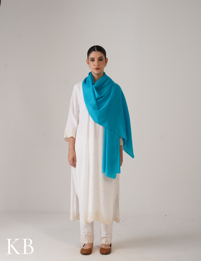 Vivid Cerulean Blue Solid Woollen Shawl | Smart Winter Layer - Kashmir Box