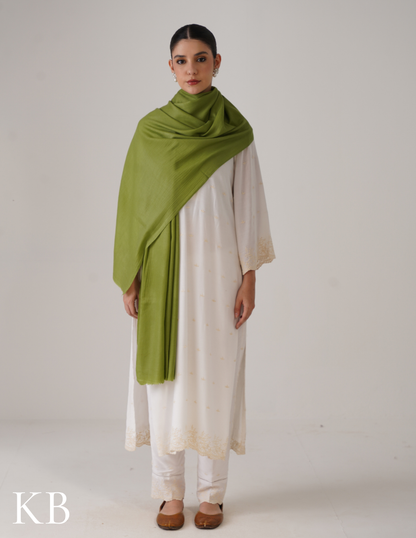 Olive Pastel Green Solid Woollen Shawl | Calm Winter Companion - Kashmir Box