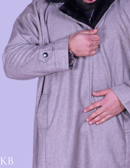 Light Grey Fur Collar Tweed Phiran - Kashmir Box