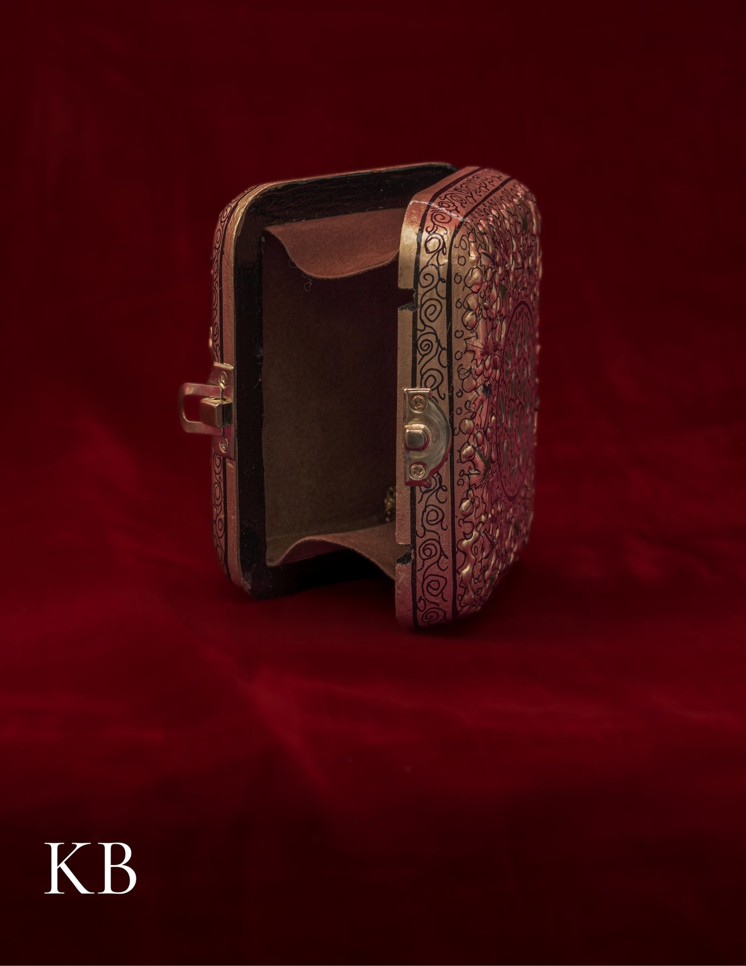 Kashmiri Papier Mâché Clutch – Small Golden Hand-Painted | Artisan-Made | Handcrafted Heritage - Kashmir Box