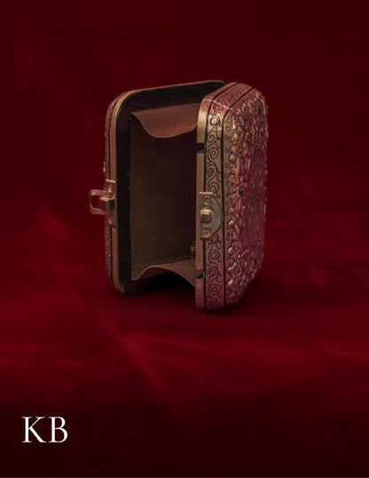 Kashmiri Papier Mâché Clutch – Small Golden Hand-Painted | Artisan-Made | Handcrafted Heritage - Kashmir Box