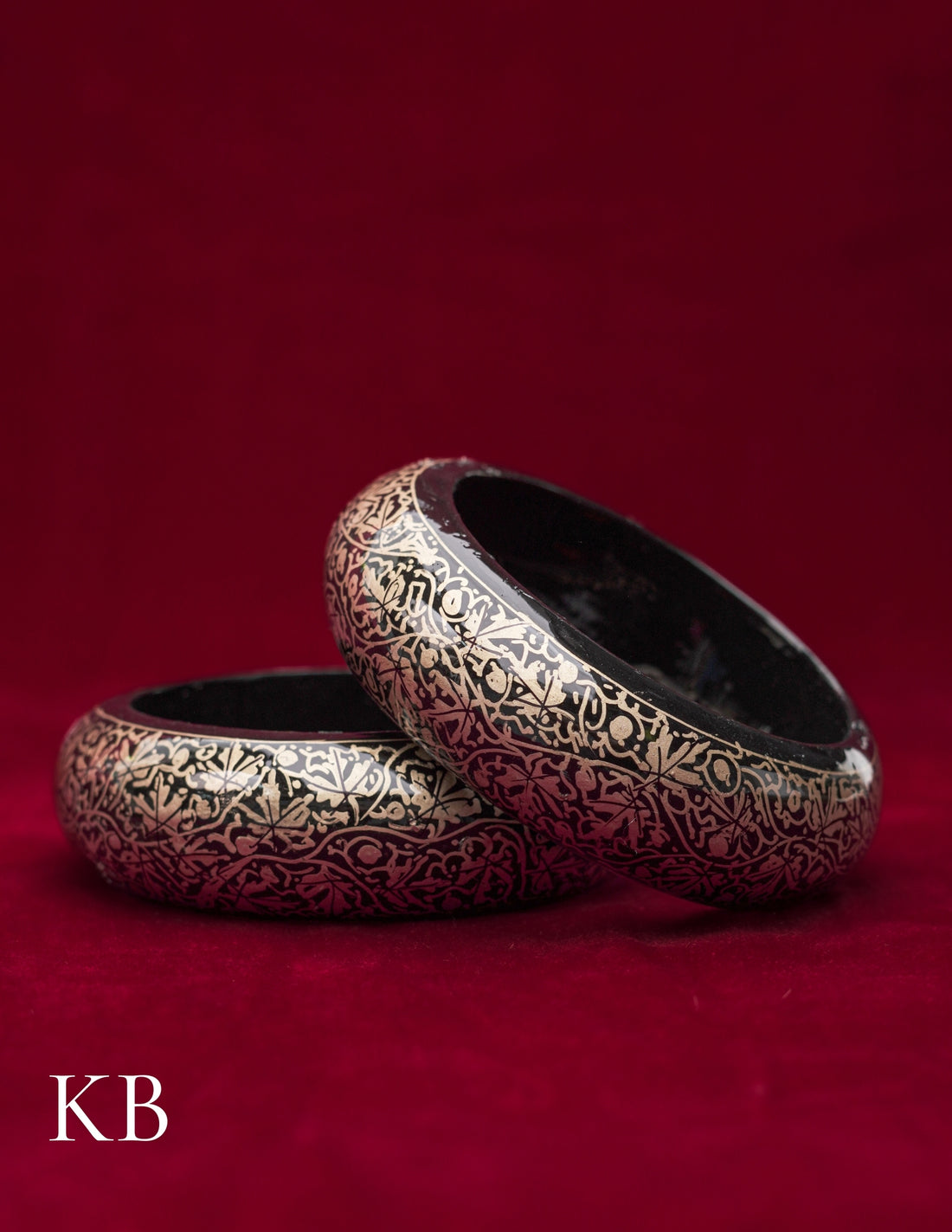 Kashmiri Papier Mâché Bangles (Set of 2, Black) | Artisan-Made | Handcrafted Heritage - Kashmir Box