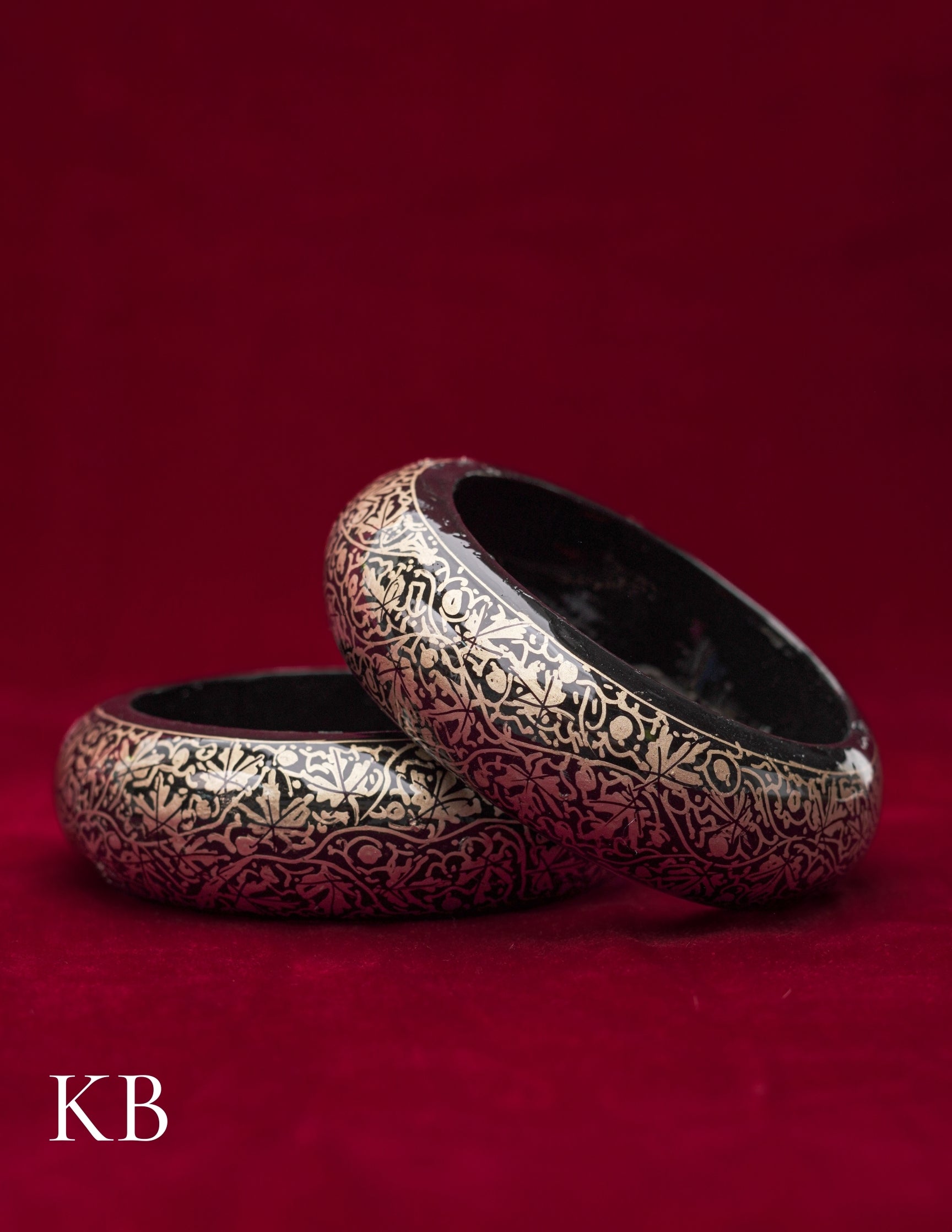 Kashmiri Papier Mâché Bangles (Set of 2, Black) | Artisan-Made | Handcrafted Heritage - Kashmir Box