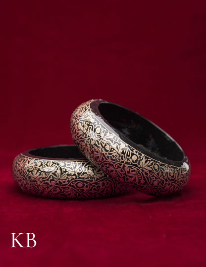Kashmiri Papier Mâché Bangles (Set of 2, Black) | Artisan-Made | Handcrafted Heritage - Kashmir Box