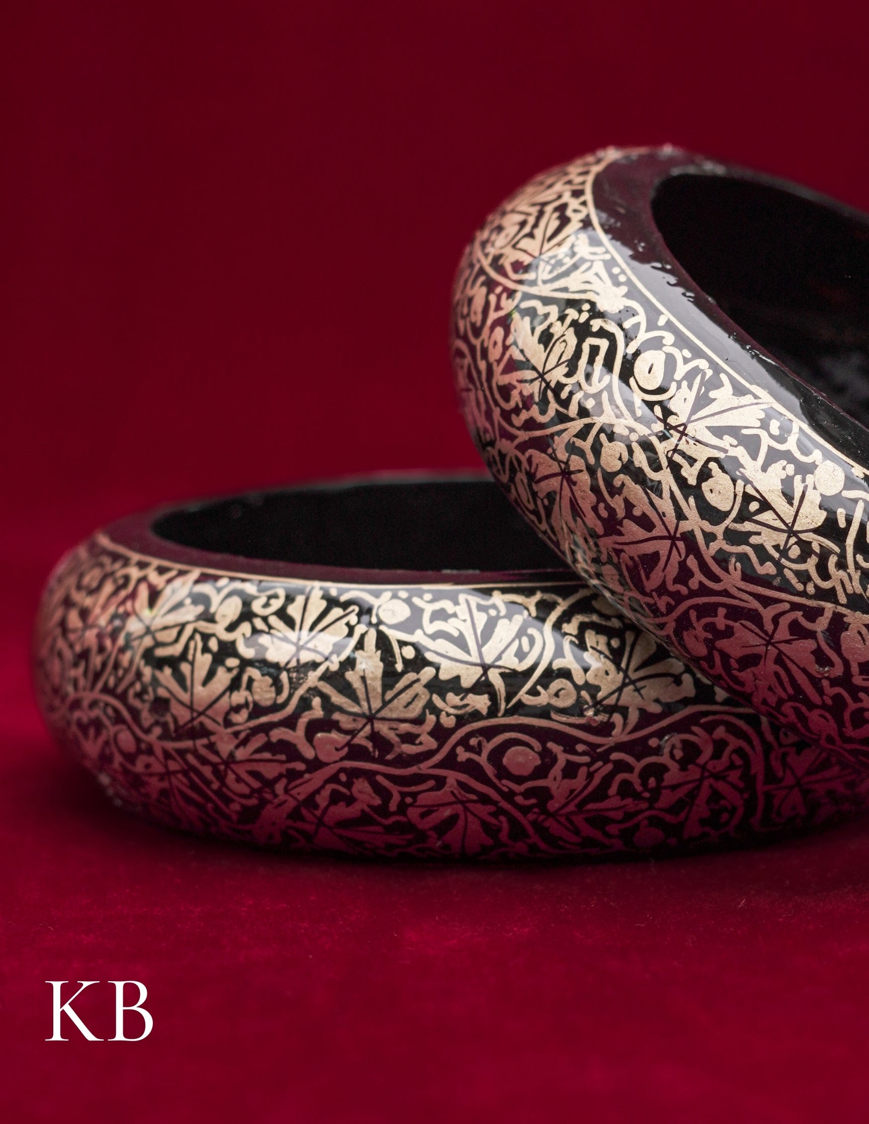 Kashmiri Papier Mâché Bangles (Set of 2, Black) | Artisan-Made | Handcrafted Heritage - Kashmir Box