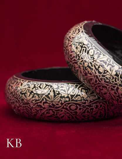 Kashmiri Papier Mâché Bangles (Set of 2, Black) | Artisan-Made | Handcrafted Heritage - Kashmir Box