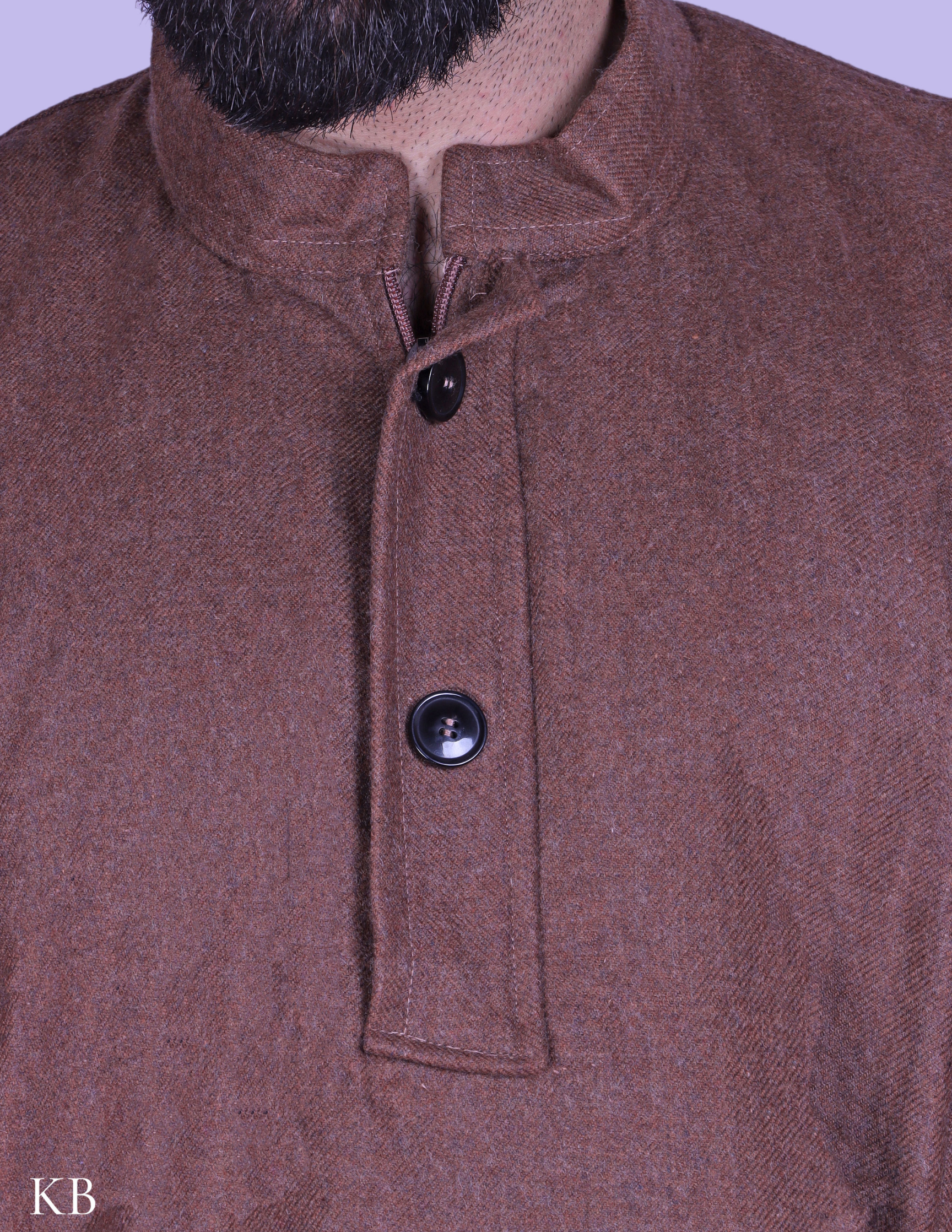 Brown Chinese Collar Tweed Phiran - Kashmir Box