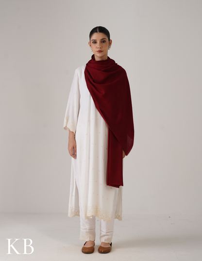 Maroon Solid Woollen Shawl | Warm Everyday Classic - Kashmir Box