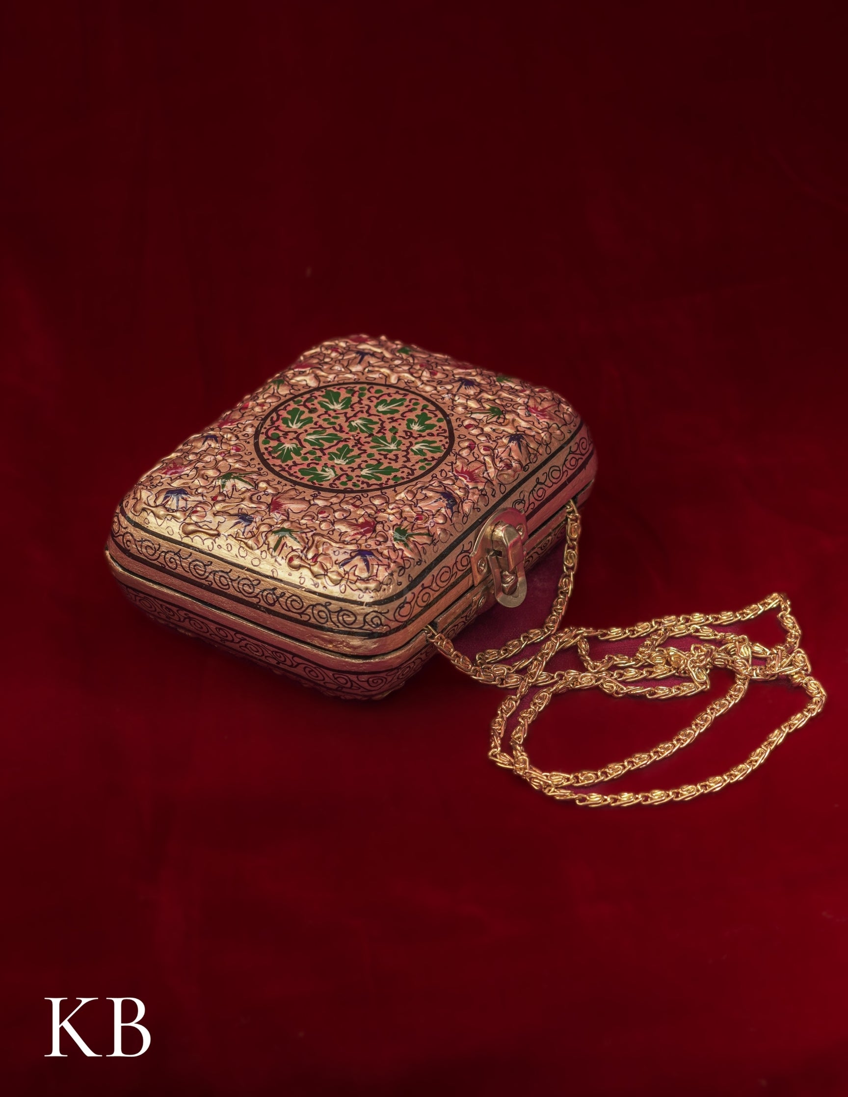 Kashmiri Papier Mâché Clutch – Small Golden Hand-Painted | Artisan-Made | Handcrafted Heritage - Kashmir Box