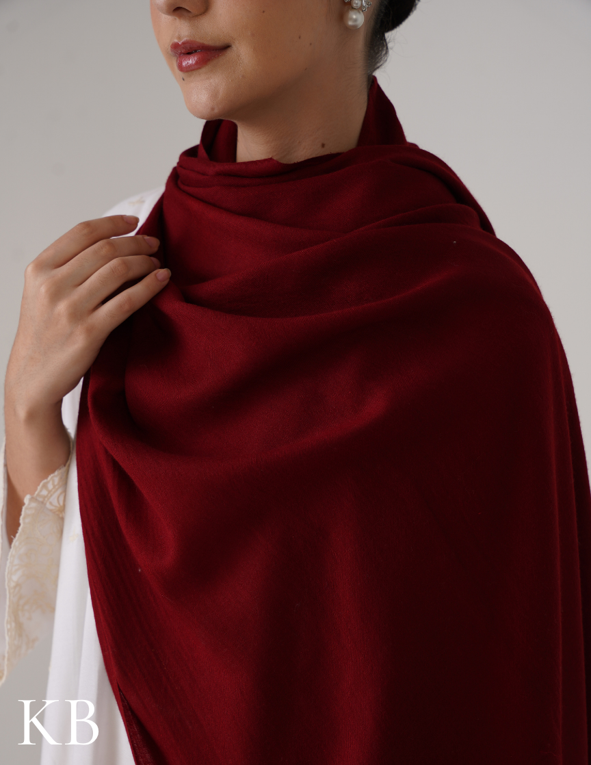 Maroon Solid Woollen Shawl | Warm Everyday Classic - Kashmir Box