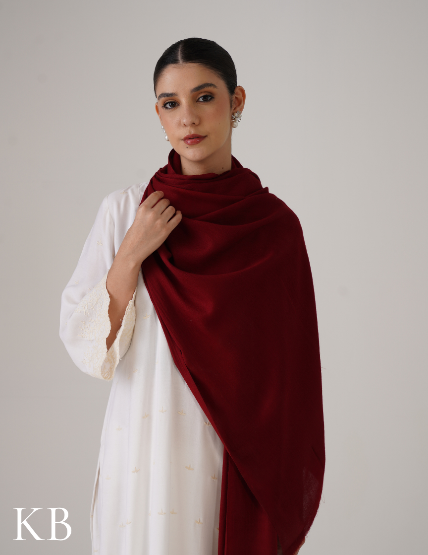 Maroon Solid Woollen Shawl | Warm Everyday Classic - Kashmir Box