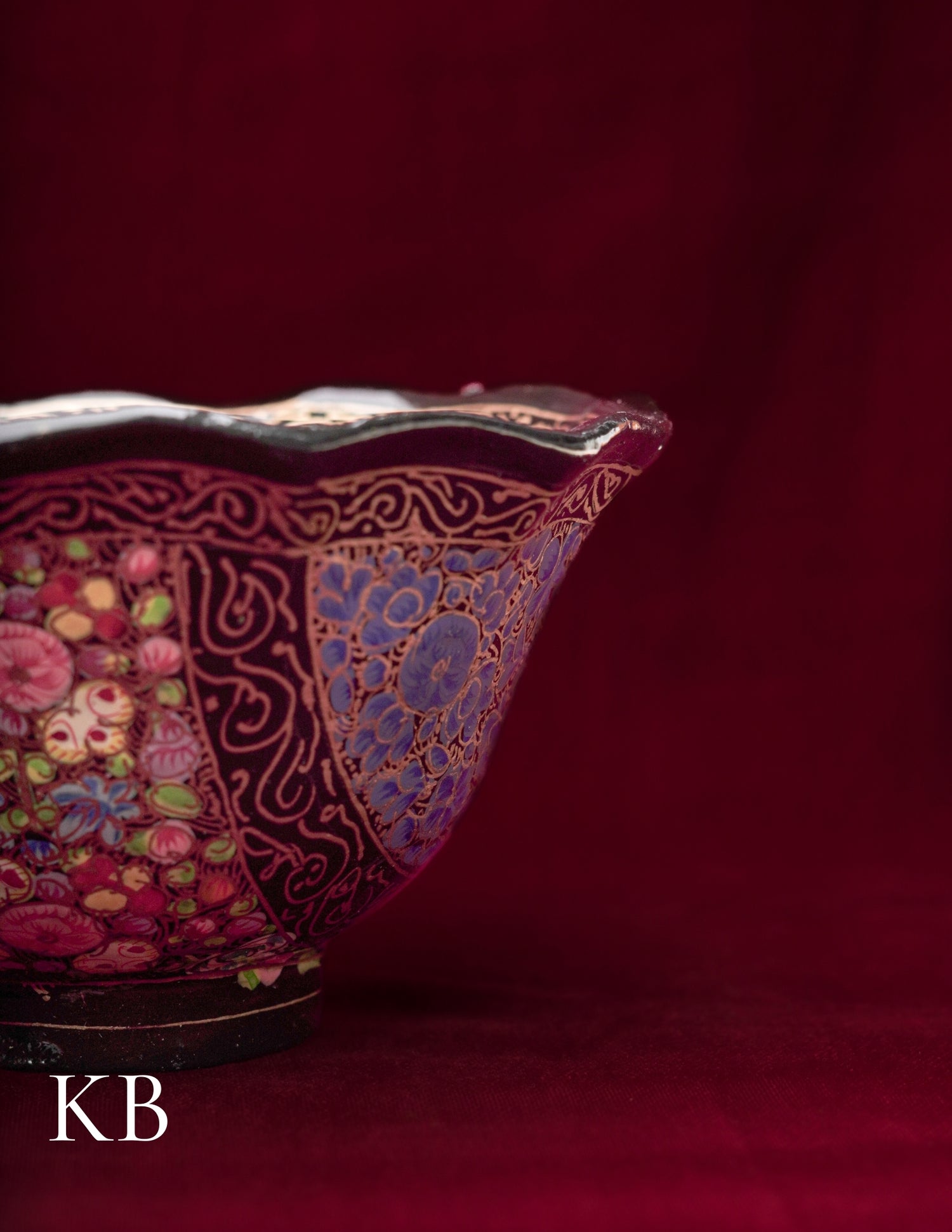 Kashmiri Papier Mâché Bowl – Hand-Painted Floral (Full Work, 4.5 Inch) | Artisan-Made | Handcrafted Heritage - Kashmir Box