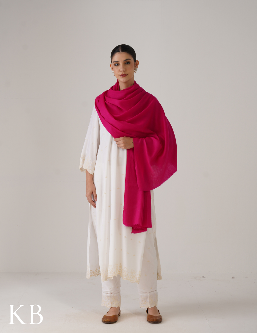 Pink Solid Woollen Shawl | Everyday Comfort &amp; Warmth - Kashmir Box