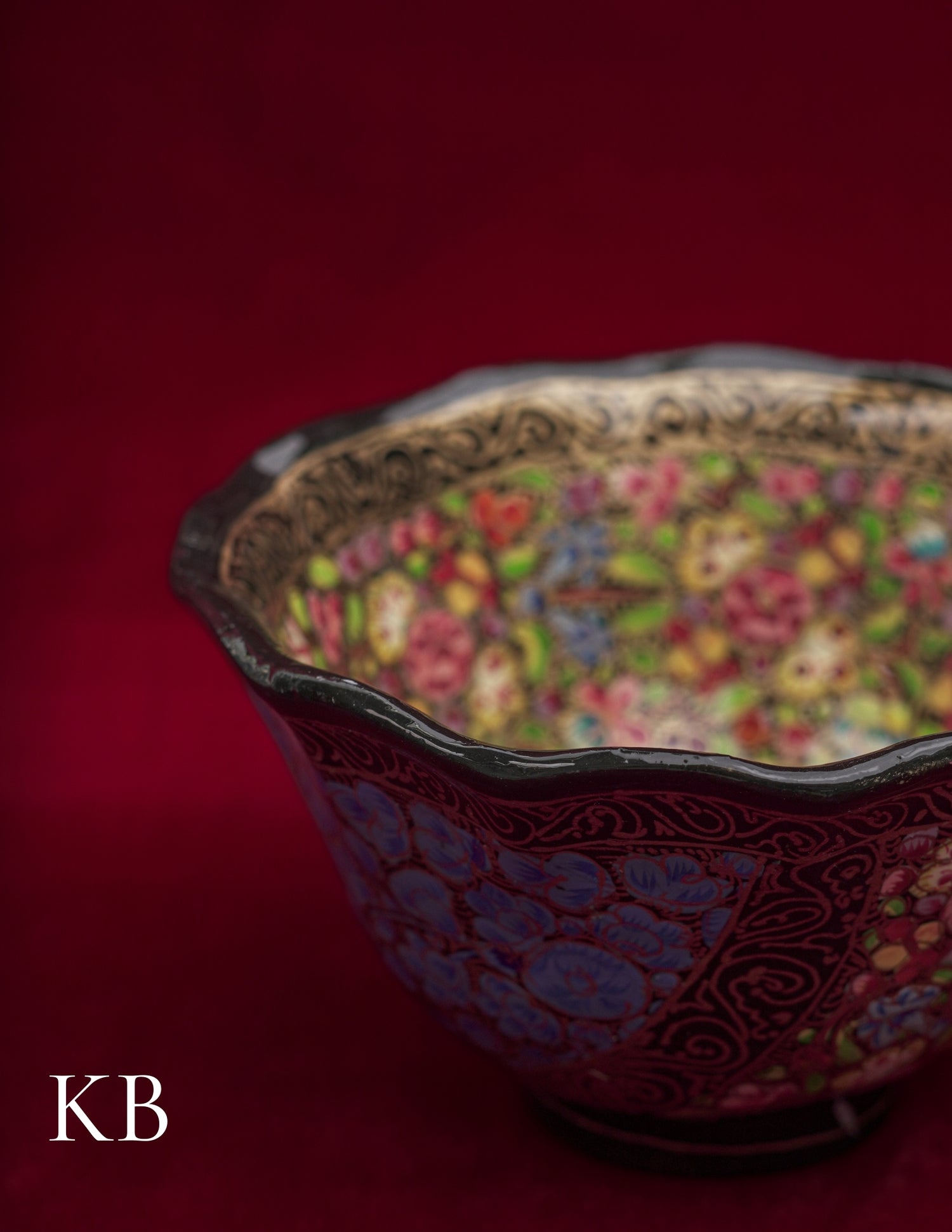 Kashmiri Papier Mâché Bowl – Hand-Painted Floral (Full Work, 4.5 Inch) | Artisan-Made | Handcrafted Heritage - Kashmir Box