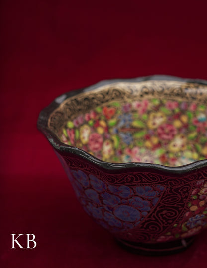 Kashmiri Papier Mâché Bowl – Hand-Painted Floral (Full Work, 4.5 Inch) | Artisan-Made | Handcrafted Heritage - Kashmir Box