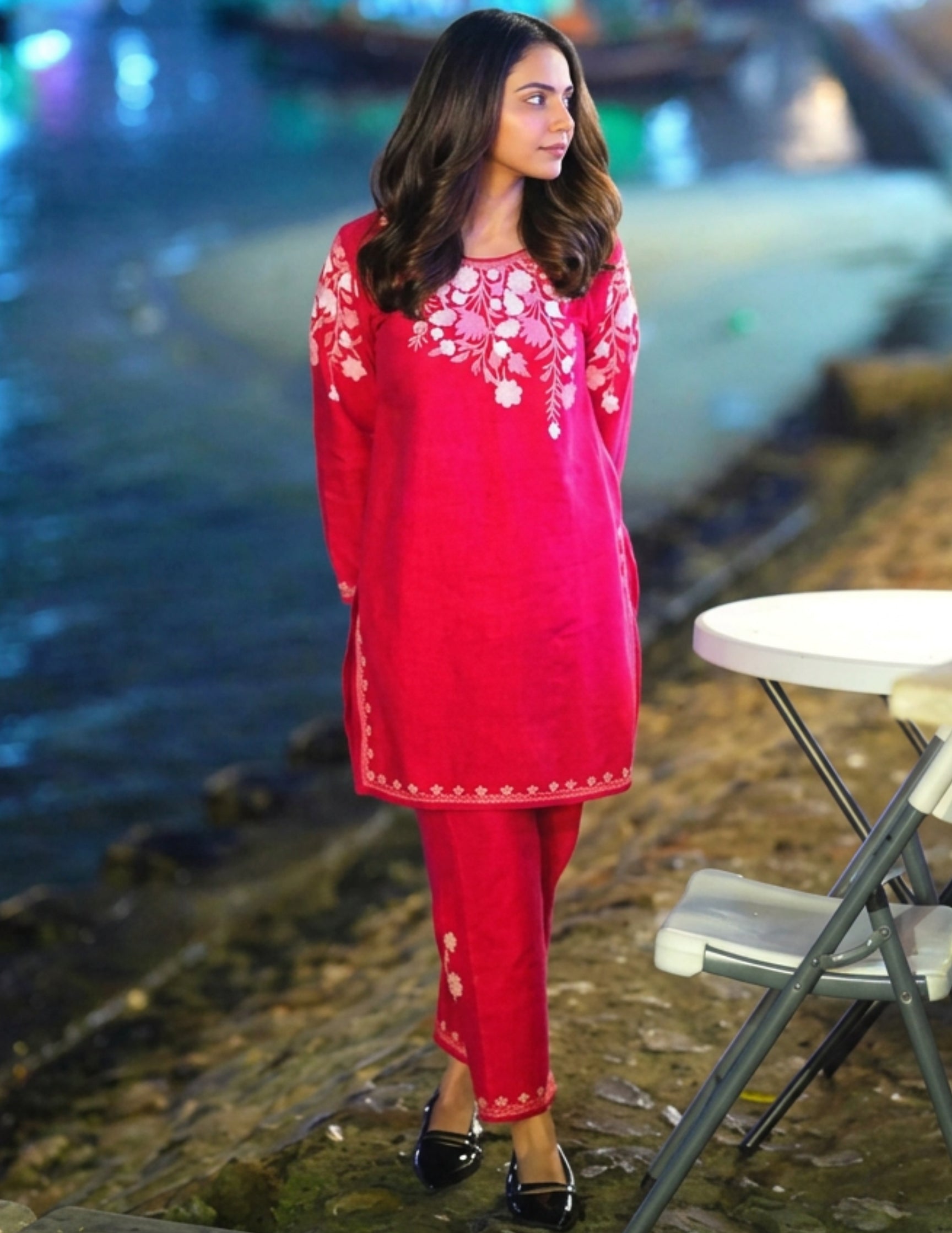 Kashmiri Baby Pink Aari Embroidered Woollen Coordset – Pink | Elegant Winter Wear