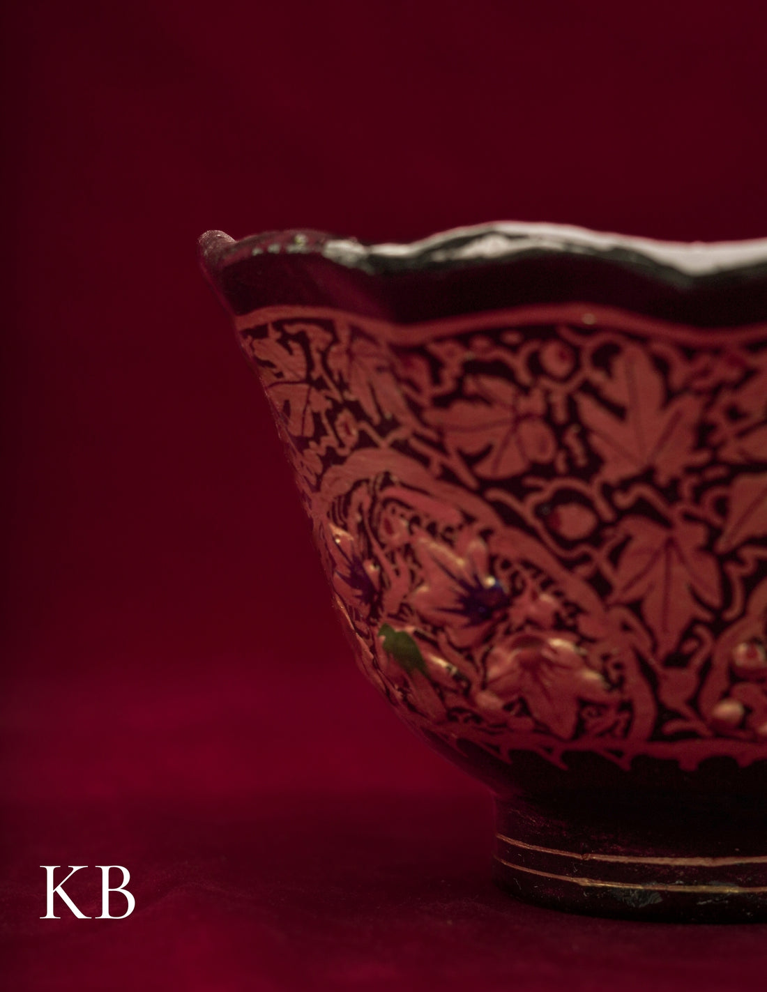 Kashmiri Papier Mâché Bowl – Hand-Painted Floral (Half Work, 4.5 Inch) | Artisan-Made | Handcrafted Heritage - Kashmir Box