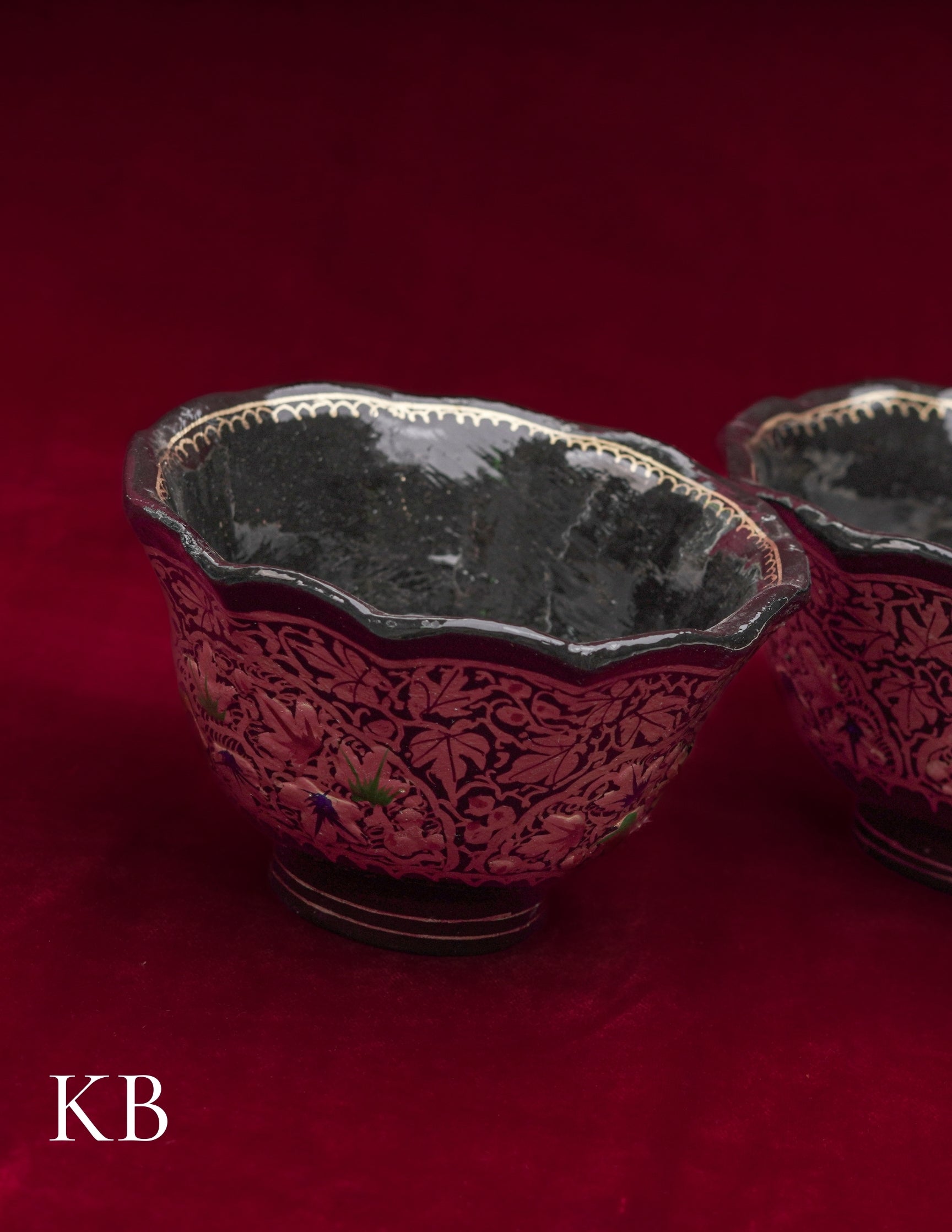 Kashmiri Papier Mâché Bowl – Hand-Painted Floral (Half Work, 4.5 Inch) | Artisan-Made | Handcrafted Heritage - Kashmir Box