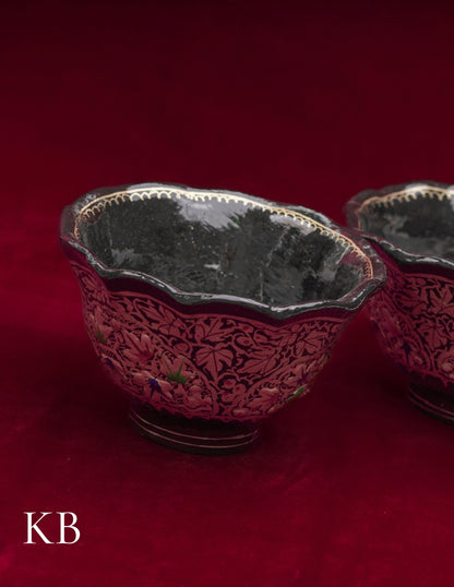 Kashmiri Papier Mâché Bowl – Hand-Painted Floral (Half Work, 4.5 Inch) | Artisan-Made | Handcrafted Heritage - Kashmir Box