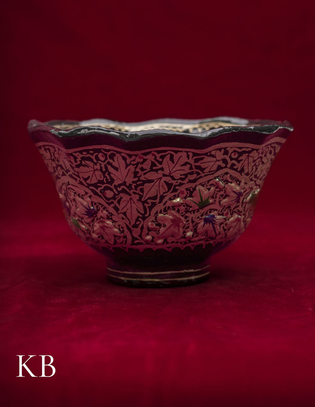 Kashmiri Papier Mâché Bowl – Hand-Painted Floral (Half Work, 4.5 Inch) | Artisan-Made | Handcrafted Heritage - Kashmir Box
