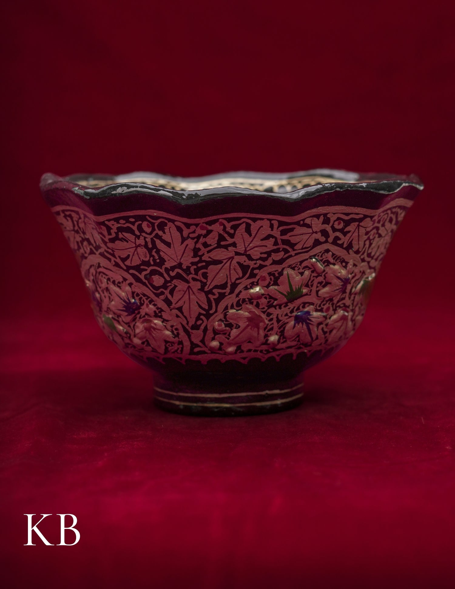 Kashmiri Papier Mâché Bowl – Hand-Painted Floral (Half Work, 4.5 Inch) | Artisan-Made | Handcrafted Heritage - Kashmir Box