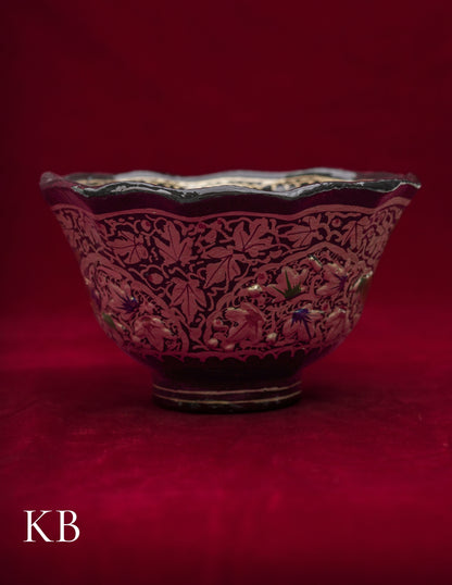 Kashmiri Papier Mâché Bowl – Hand-Painted Floral (Half Work, 4.5 Inch) | Artisan-Made | Handcrafted Heritage - Kashmir Box
