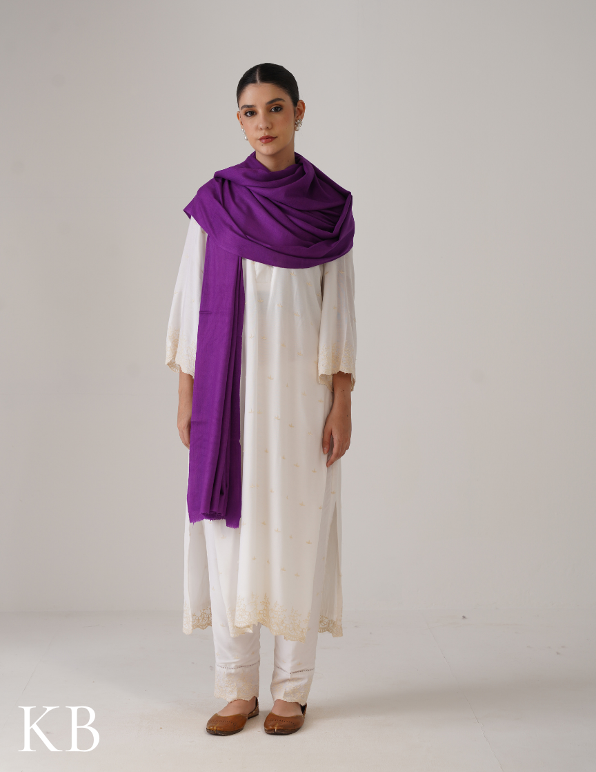 Violet Solid Woollen Shawl | Subtle Statement Wrap - Kashmir Box