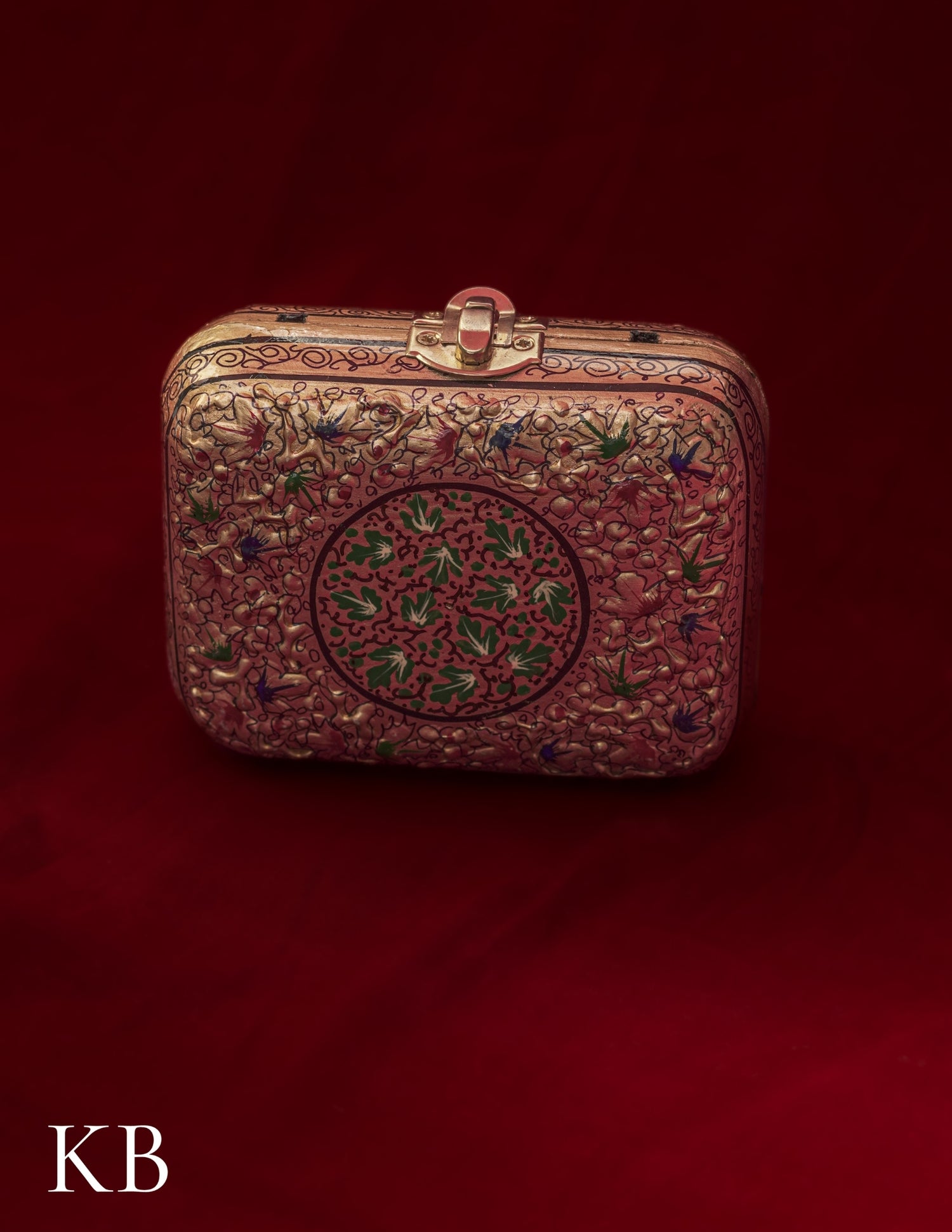 Kashmiri Papier Mâché Clutch – Small Golden Hand-Painted | Artisan-Made | Handcrafted Heritage - Kashmir Box