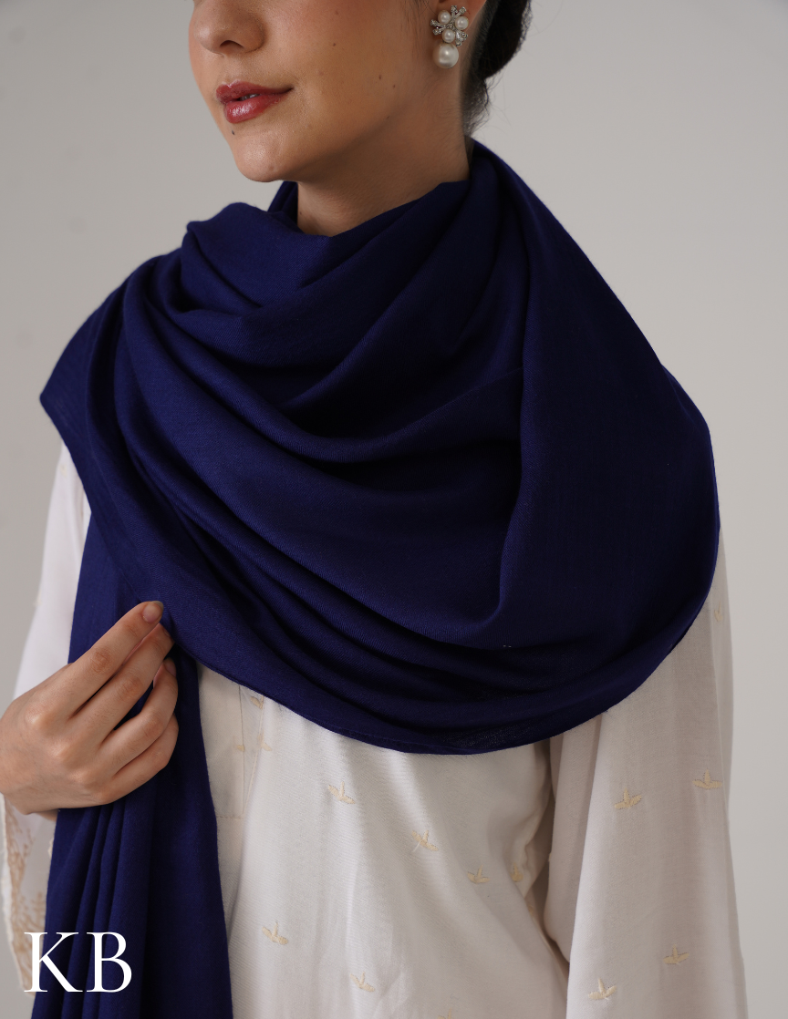 Dark Royal Blue Solid Woollen Shawl | Refined Everyday Layer - Kashmir Box