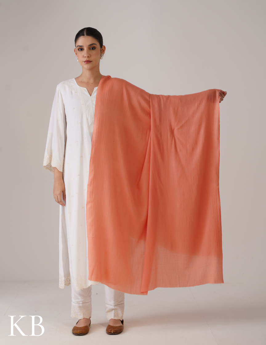 Peachy Pink Solid Woollen Shawl | Soft Everyday Wrap - Kashmir Box
