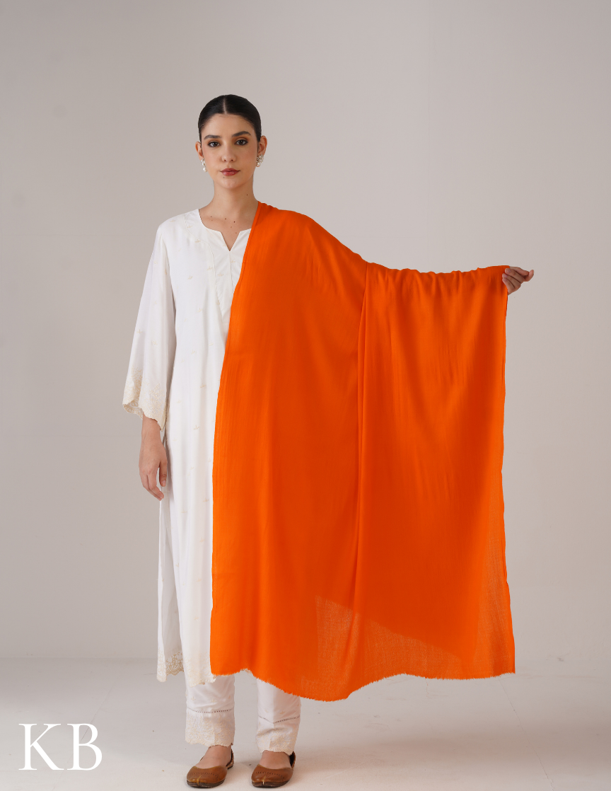 Orange Solid Woollen Shawl | Bright Winter Essential - Kashmir Box