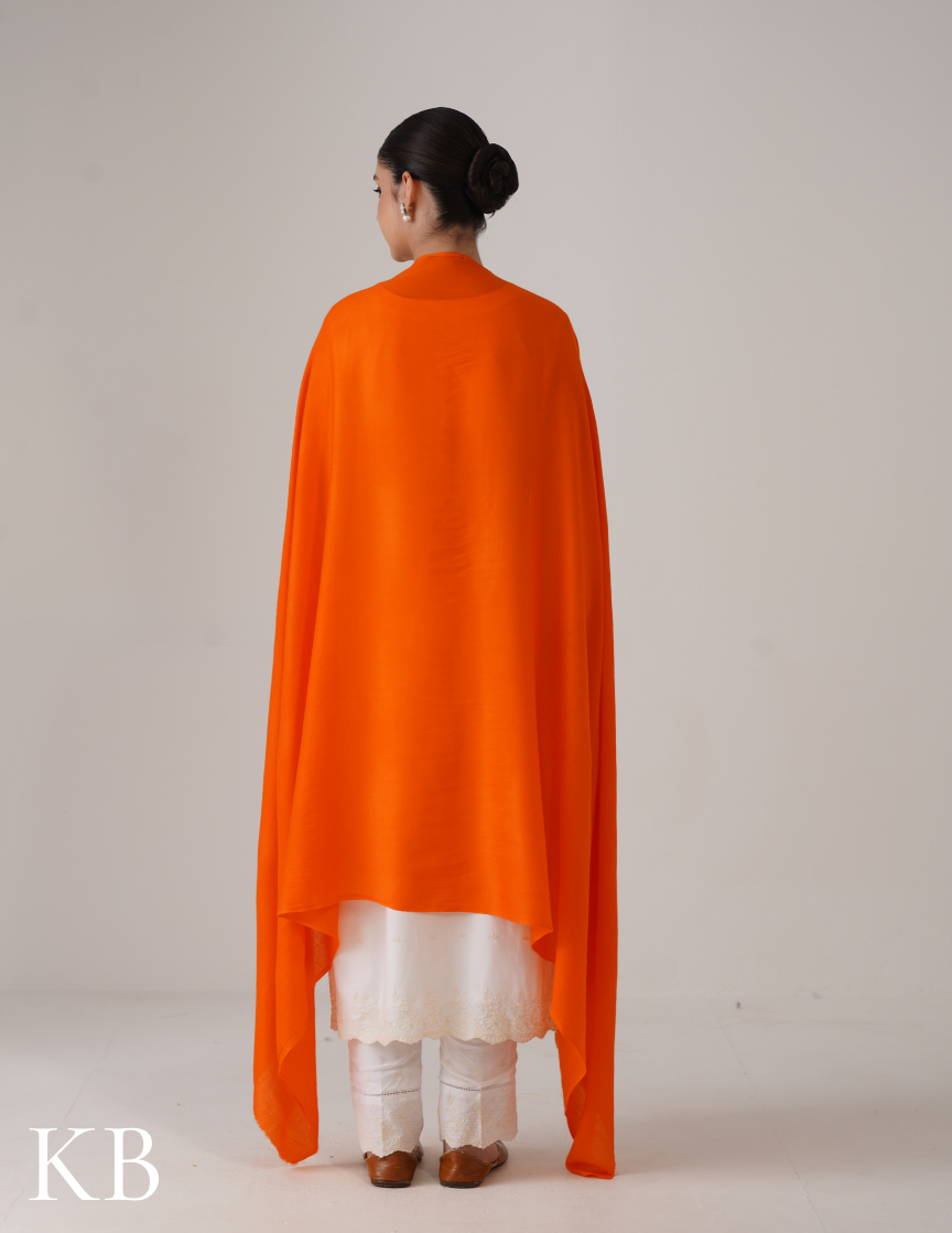 Orange Solid Woollen Shawl | Bright Winter Essential - Kashmir Box