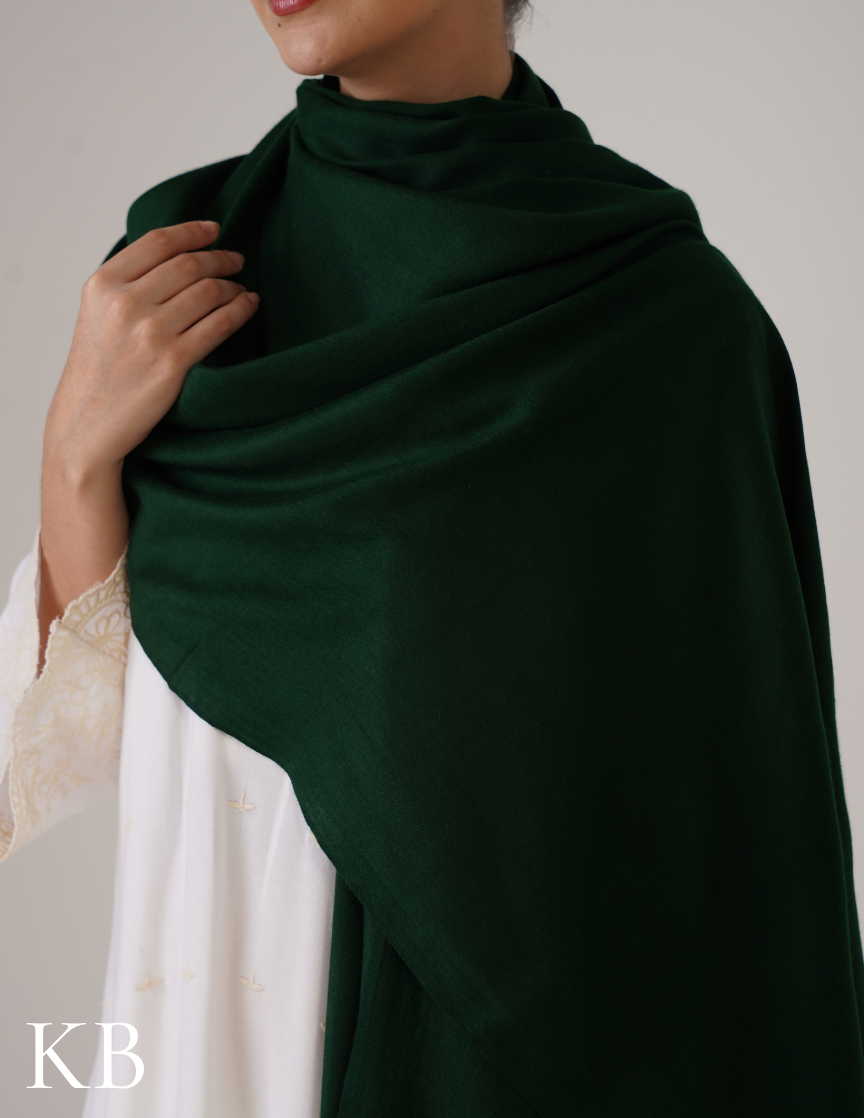 Forest Green Solid Woollen Shawl | Classic Everyday Wrap - Kashmir Box