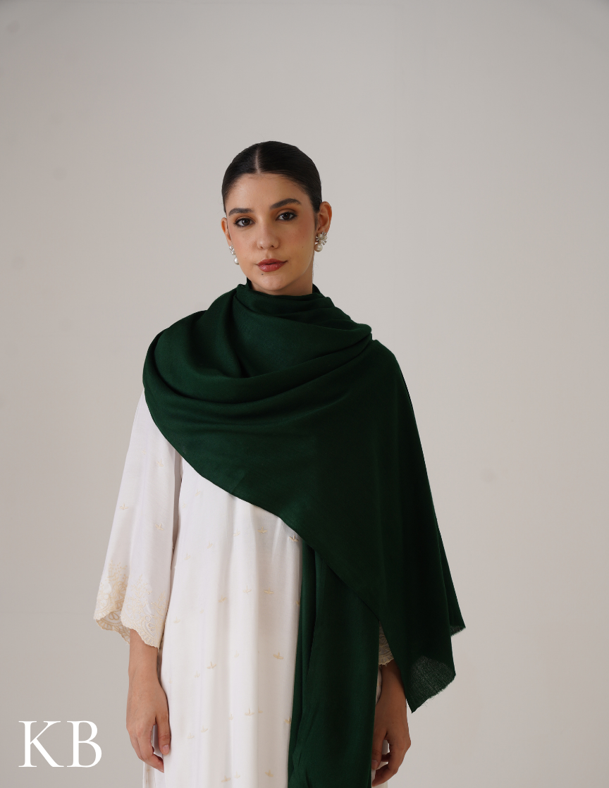 Forest Green Solid Woollen Shawl | Classic Everyday Wrap - Kashmir Box