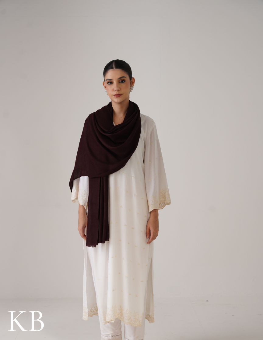 Mahogany Chocolate Brown Solid Woollen Shawl | Warm &amp; Versatile - Kashmir Box