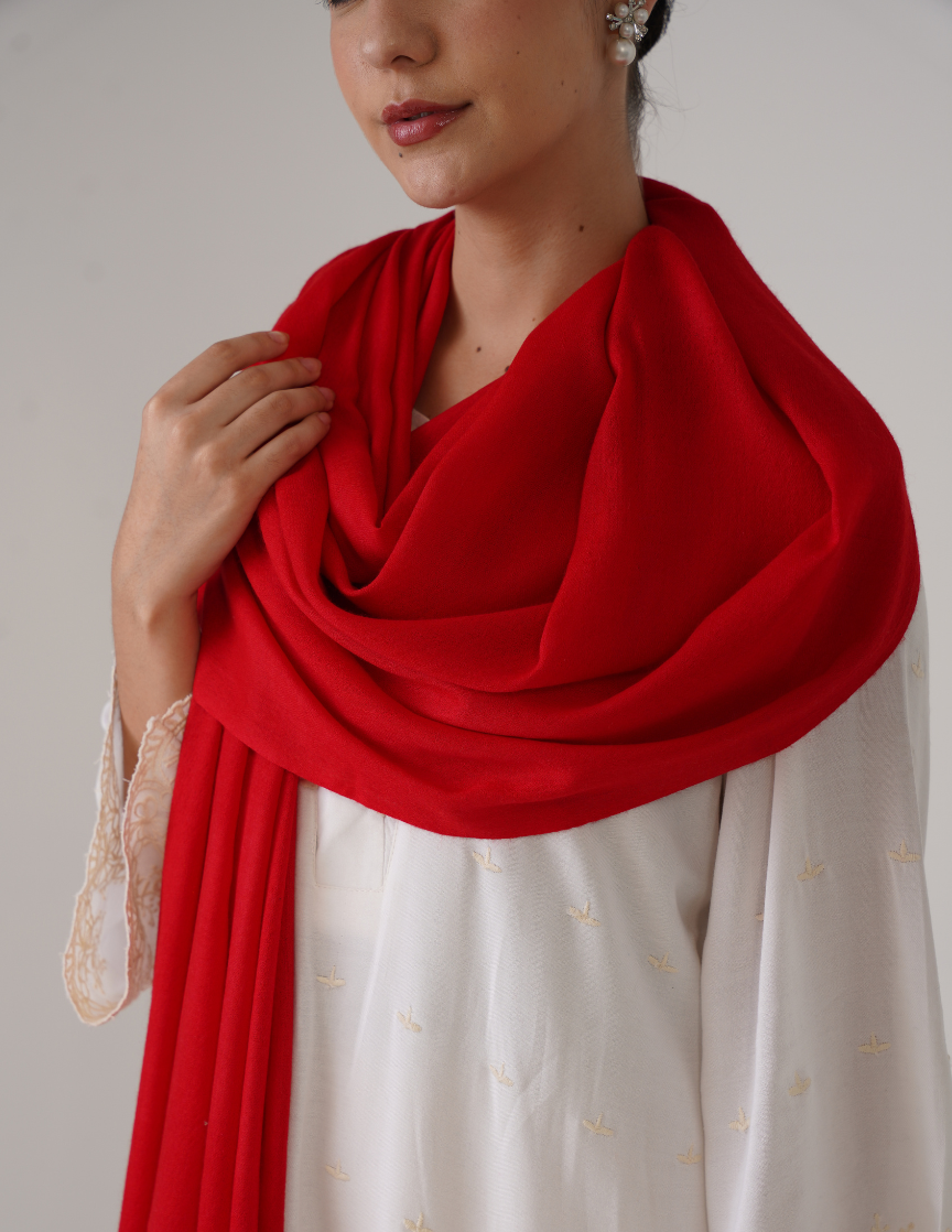 Scarlet Red Solid Woollen Wrap | Bright Winter Classic