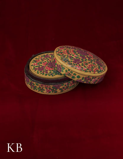 Kashmiri Papier Mâché Round Coaster Set – Hand-Painted Yellow Floral (Set of 6) | Artisan-Made | Handcrafted Heritage - Kashmir Box