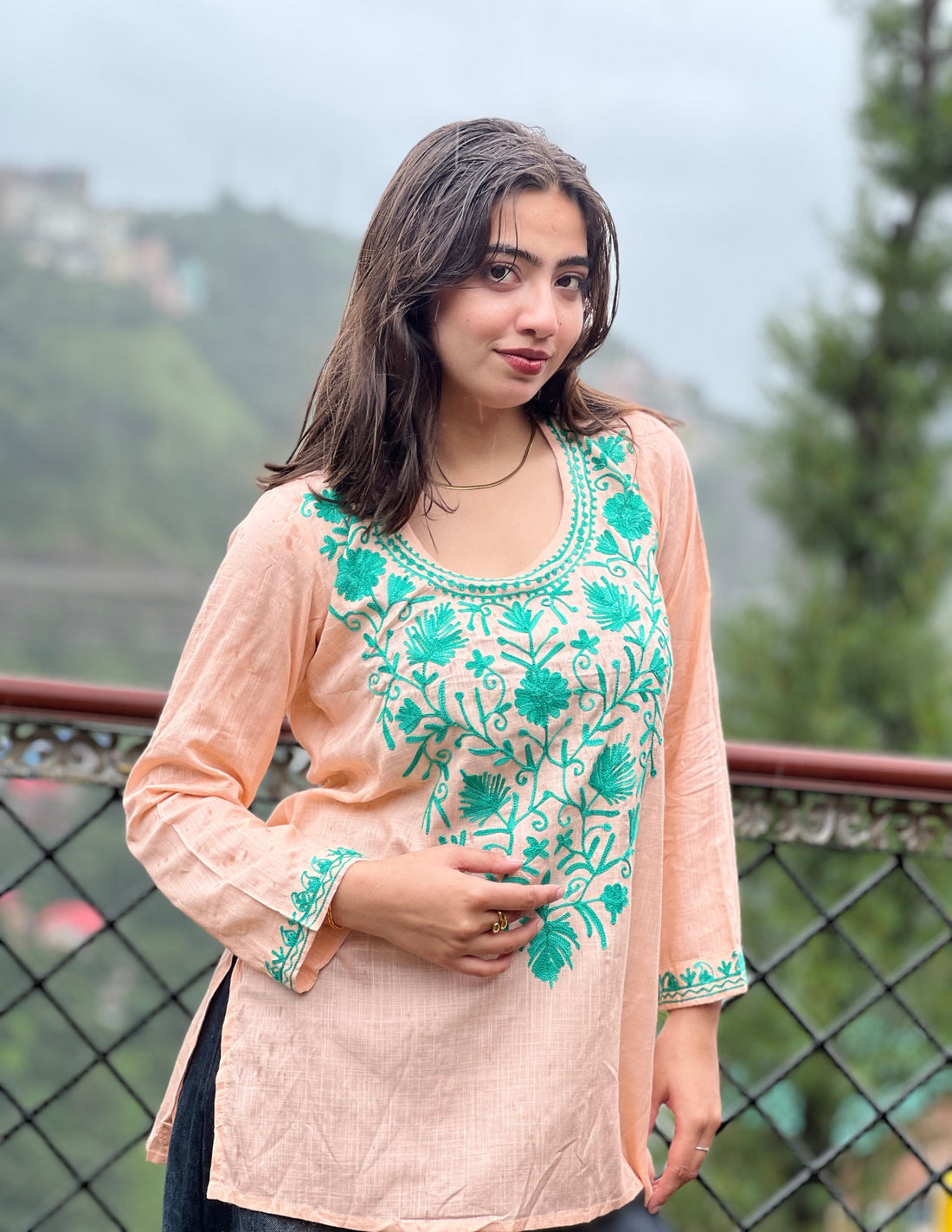 Almond  Kashmiri Aari Embroidered Rayon Kurta