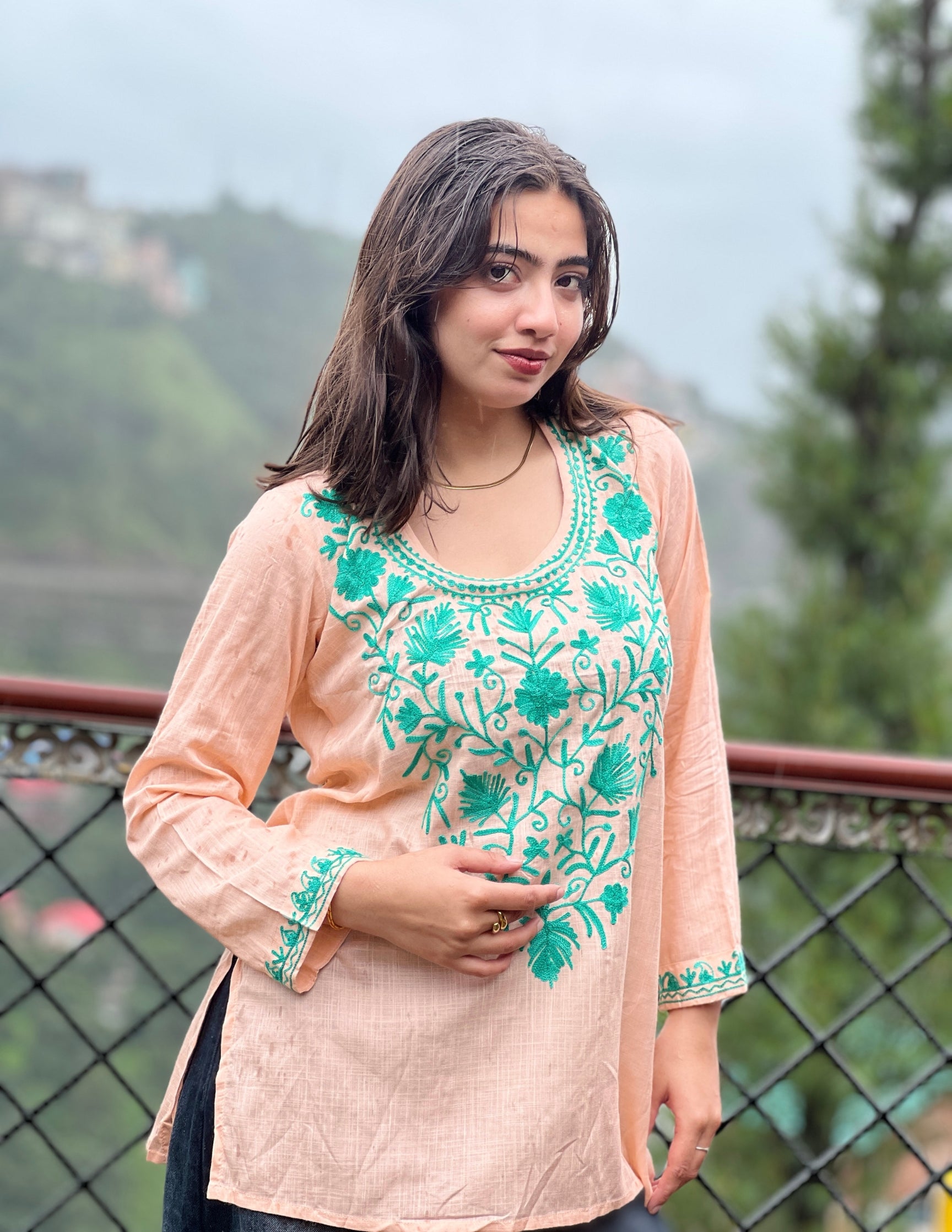 Almond  Kashmiri Aari Embroidered Rayon Kurta