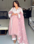 Mauve Cotton Satin Suit Set with Fine Aari Embroidery & Organza Dupatta — Bulbul Collection | Kashmiri Summer Festive Wear - Kashmir Box