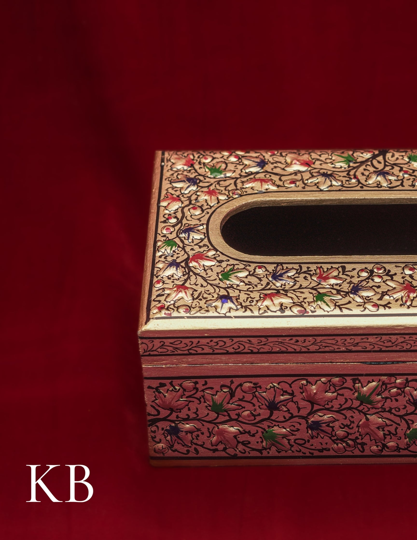 Kashmiri Papier Mâché Tissue Box – Hand-Painted Floral Design | Artisan-Made | Handcrafted Heritage - Kashmir Box