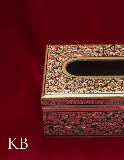 Kashmiri Papier Mâché Tissue Box – Hand-Painted Floral Design | Artisan-Made | Handcrafted Heritage - Kashmir Box