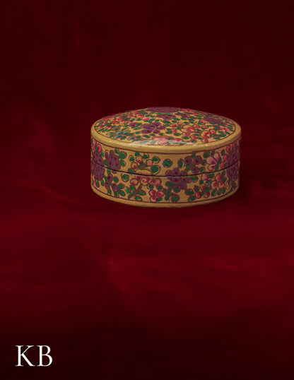 Kashmiri Papier Mâché Round Coaster Set – Hand-Painted Yellow Floral (Set of 6) | Artisan-Made | Handcrafted Heritage - Kashmir Box
