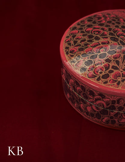 Kashmiri Papier Mâché Round Coaster Set – Hand-Painted Red Floral (Set of 6) | Artisan-Made | Handcrafted Heritage - Kashmir Box