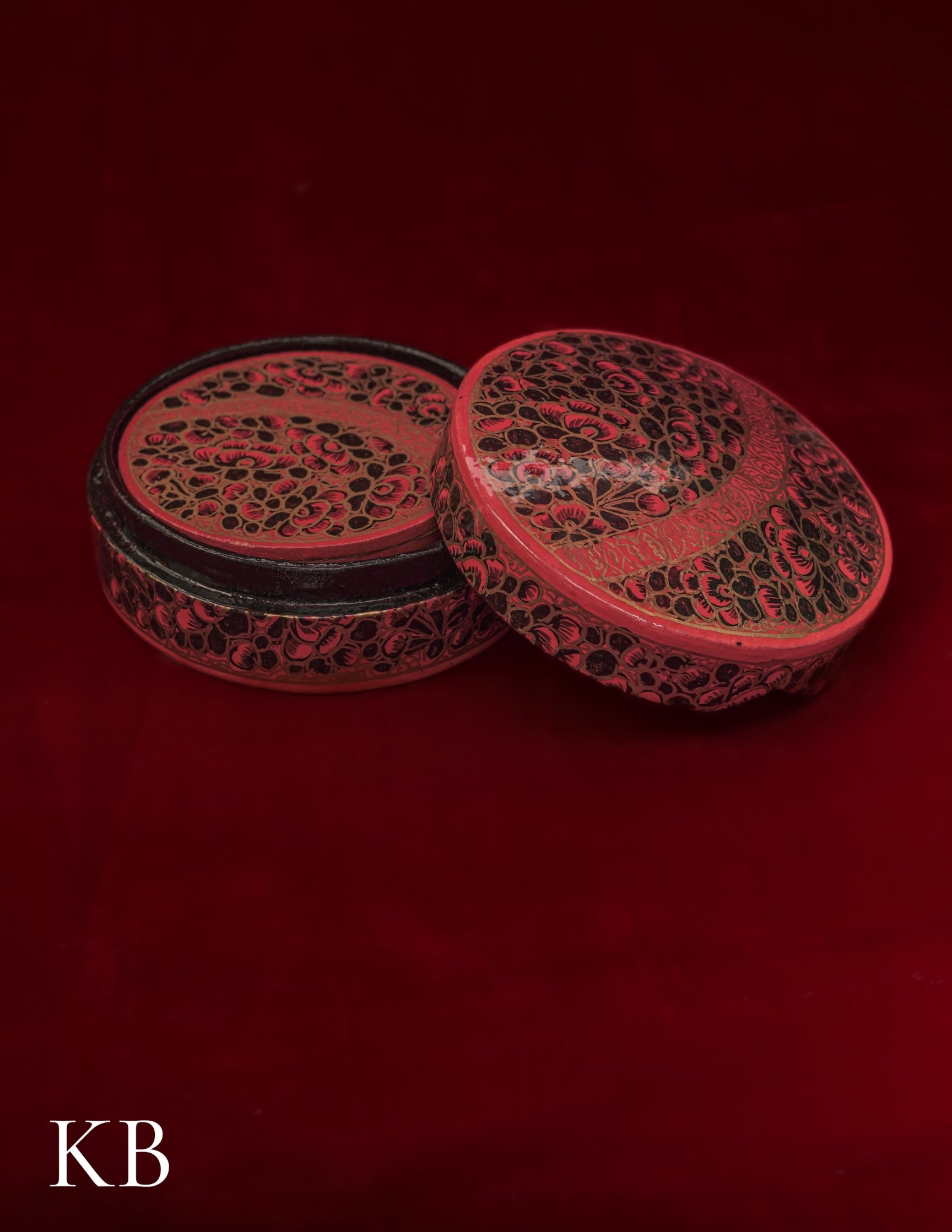 Kashmiri Papier Mâché Round Coaster Set – Hand-Painted Red Floral (Set of 6) | Artisan-Made | Handcrafted Heritage - Kashmir Box