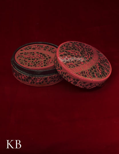Kashmiri Papier Mâché Round Coaster Set – Hand-Painted Red Floral (Set of 6) | Artisan-Made | Handcrafted Heritage - Kashmir Box