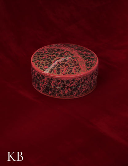 Kashmiri Papier Mâché Round Coaster Set – Hand-Painted Red Floral (Set of 6) | Artisan-Made | Handcrafted Heritage - Kashmir Box